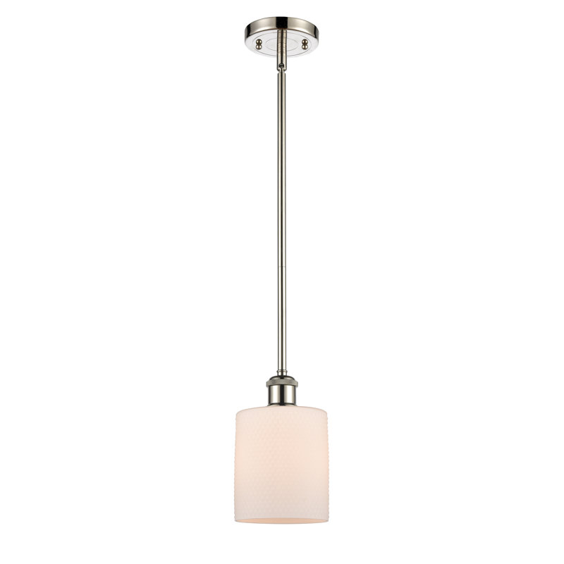 Luminaire suspendu cylindrique 1 lumière Leilani, Ampoule DEL 6 watts Vinage, Blanc mat, Nickel poli