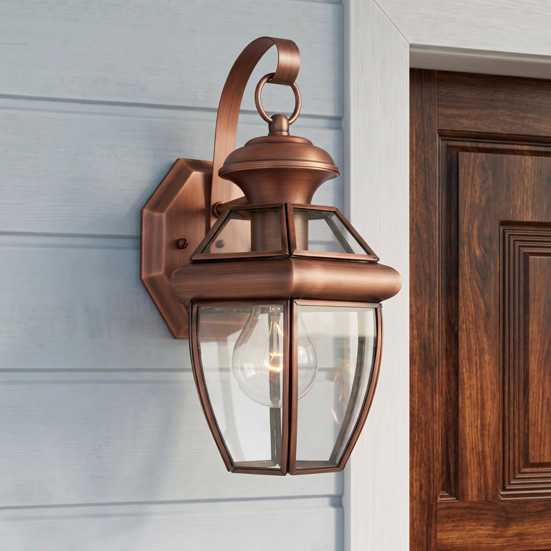 Lanterne murale d'extérieur en cuivre vieilli 1 lumière Newbury, Cuivre vieilli, H 11,5 po x l 7 po x P 6,75 po