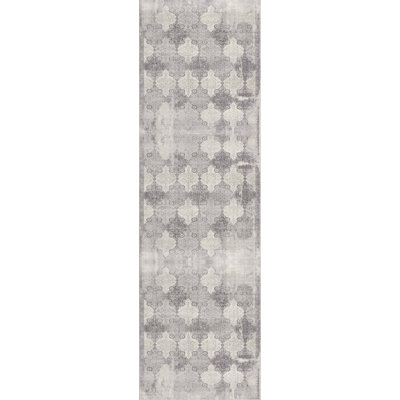 Rug Branch Nazira 2' x 6' (2'3" x 5'11") Grey/Beige Damask Indoor Runner Rug, Contemporary, Low Pile, Stain-Resistant Hallway Carpet - Entryway, Mudroom, Bedroom, and Kitchen