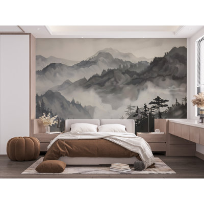 Mountain Foggy Wall Graphiques Peel and Stick Forest Room