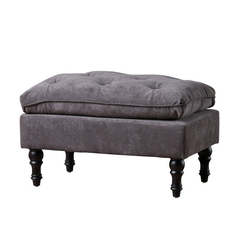 Gourav Upholstered Ottoman with Pillow Top & Birch Legs, Charcoal Gray