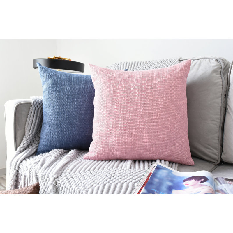 Housse de coussin carré en lin uni, Rose, 18 po x 18 po