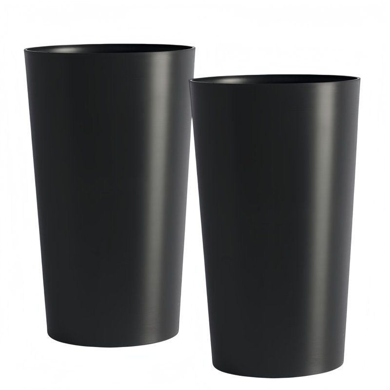 22 In. H X 13 In. W Polypropylene Round Planter Set With Smooth Matte Finish  (2-Pack), Black