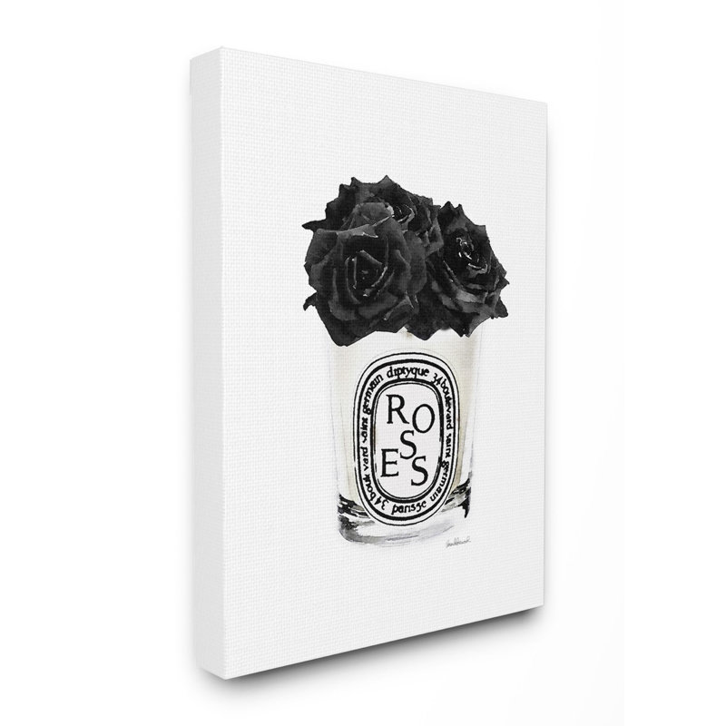 « mode stylisé rose fleur », art textuel noir, Toile tendue, H 20 po x l 16 po