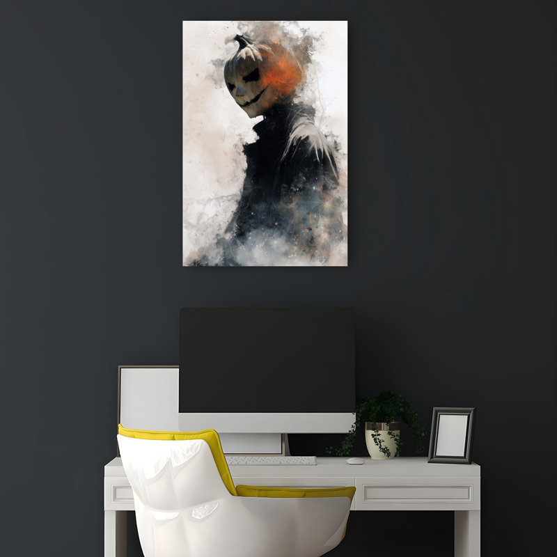 Mystérieuse tête de citrouille, art mural contemporain, 18" H x 12" W