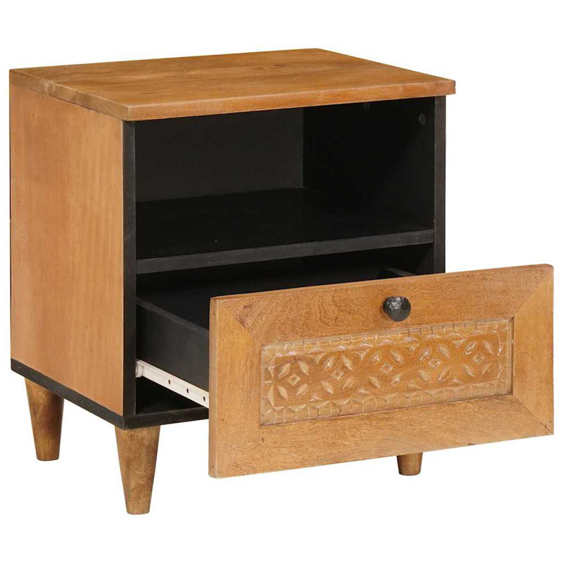 40cm W Solid Wood Bedside Table, Light Brown