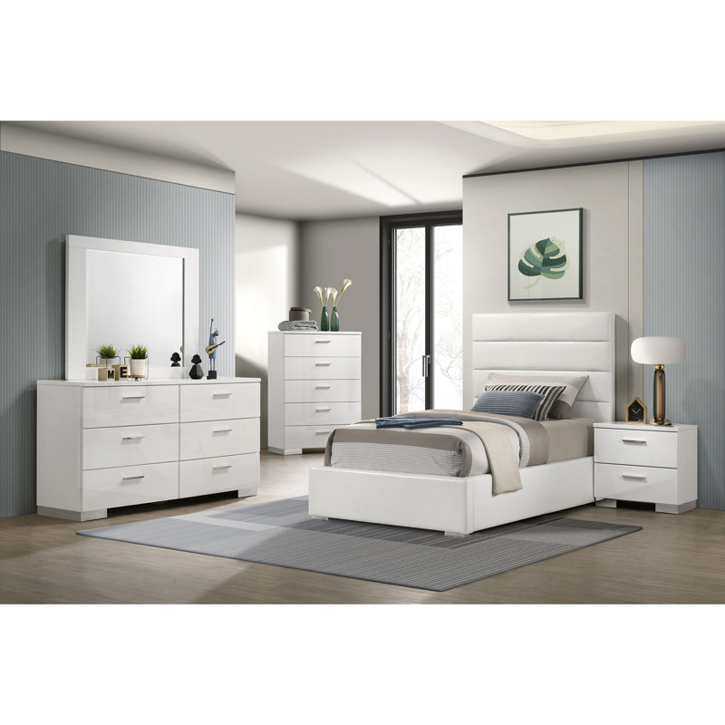 Lit rembourré Mid-Century moderne pour chambre à coucher, Lit simple