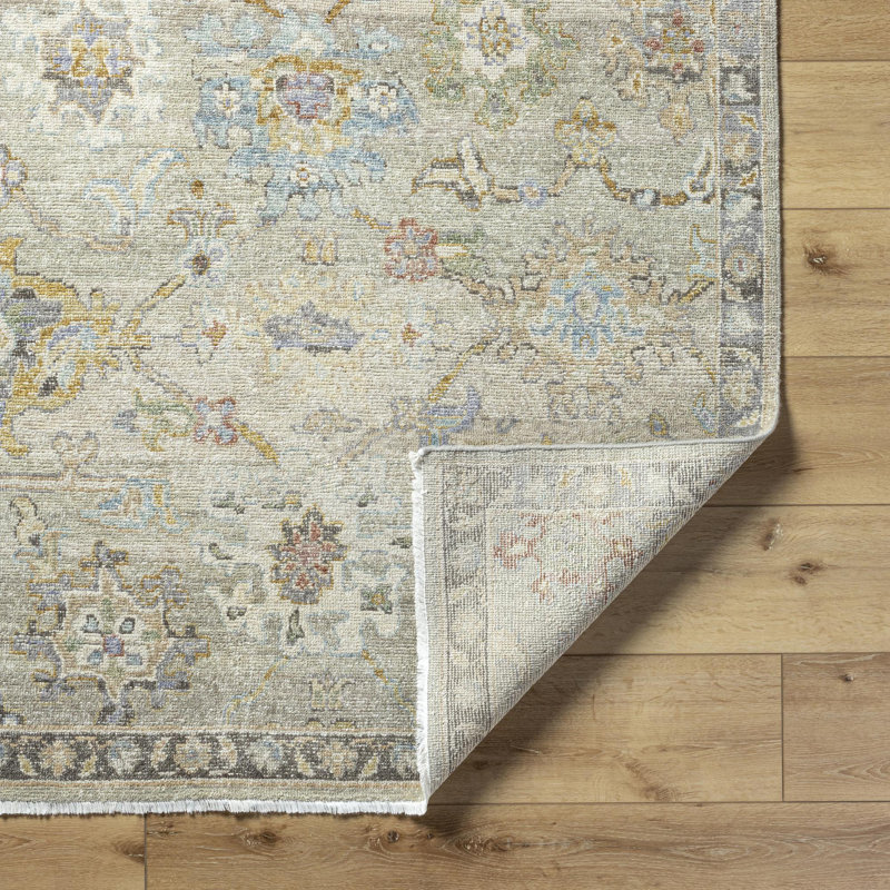 Anelka Hand Knotted Wool Abstract Area Rug in Gray, Rectangle 6' x 9'