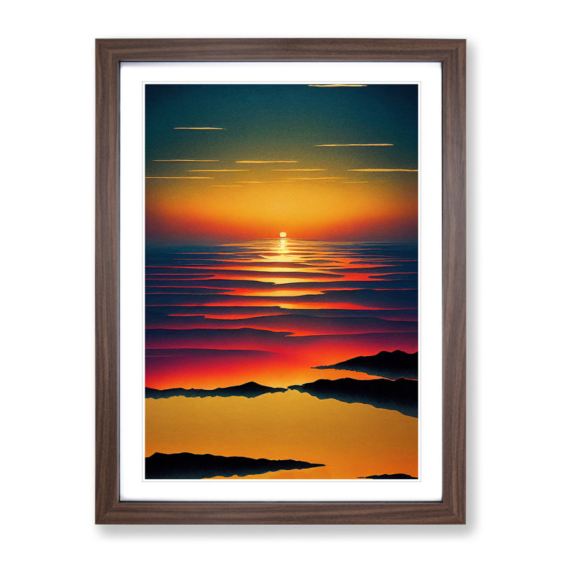 Sunset Watercolour Art No.5 - Framed Print, 34cm H x 25cm W x 2cm D, Walnut Framed