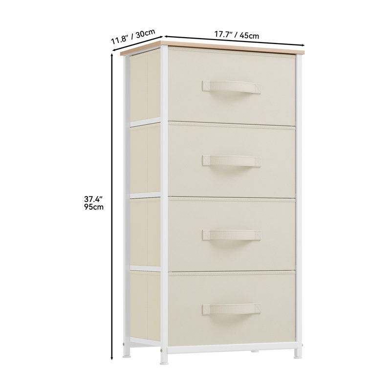 45cm W 4 - Drawer Chest of Drawers, Beige/White/Wood