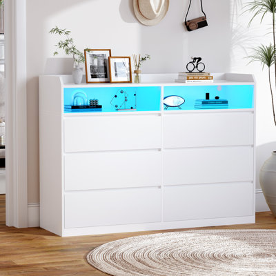 6 Drawer 47.2" W Double Dresser With Power Outlet And Led Light