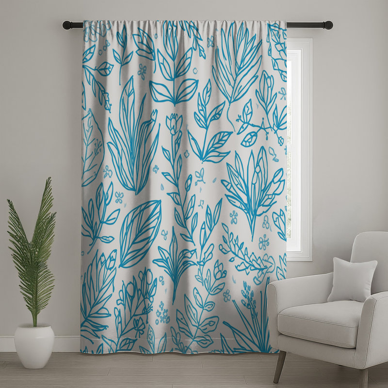 Rideaux de fenêtre à motif botanique bleu, voilages et rideaux occultant - 1 panneau, 50 po x 80 po - 1 panneau, Blocage