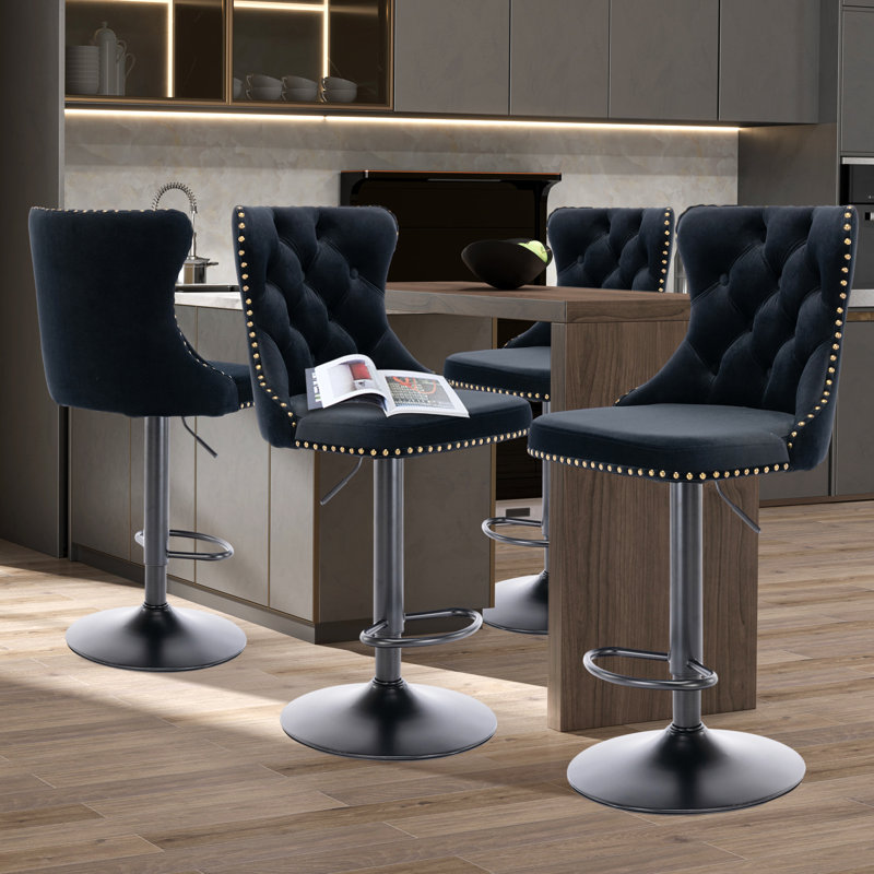 Tabouret de bar pivotant à 360 ° en velours Kaleyll pour îlot de cuisine Kaleyll, Noir, Noir