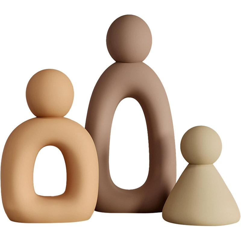 Abstract Family Of 3 Figurines Modern Sculptures Home Decorative Accents TV Stand Decor Bookshelf Gifts For Shelves Entry Way Statues For Home Decor Living Room(Grey)