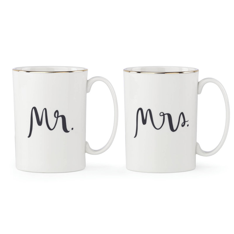 White Ceramic Mr. and Mrs. Typography Mug Set, 2 Piece