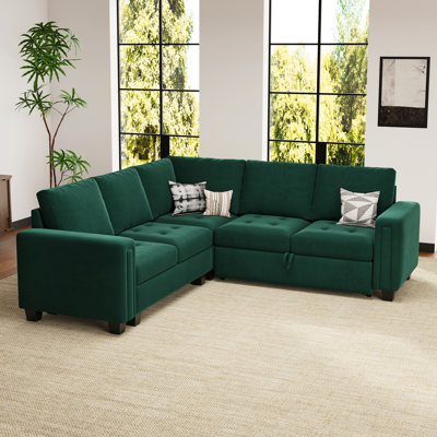 Shavera Velvet Convertible L Shaped Sectional Sofa Bed Sleeper Couch