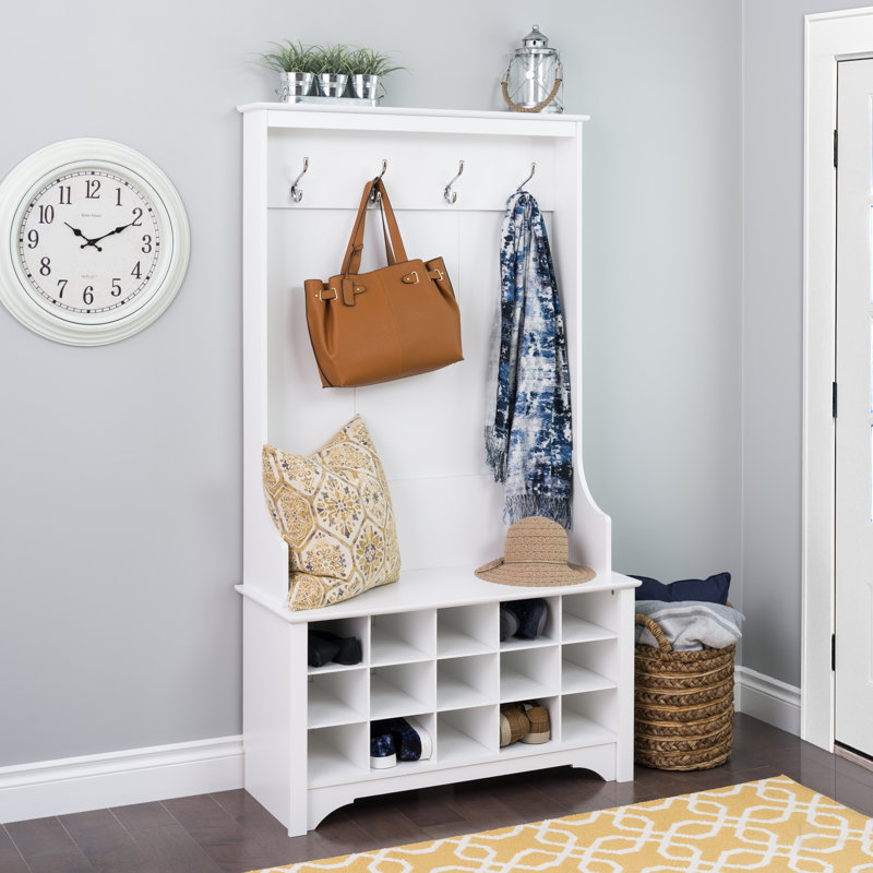 Flatiron Hall Tree 38'' Wide with Bench and Shoe Storage, White