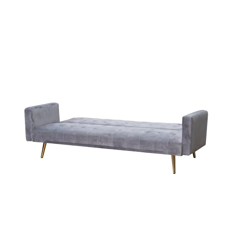 Canapé-lit à accoudoirs carrés 75 po, Velours gris