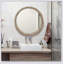 Miroir mural rond rond avec cadre perlé en bois vieilli, parfait pour l'entrée et le salon-1690684441