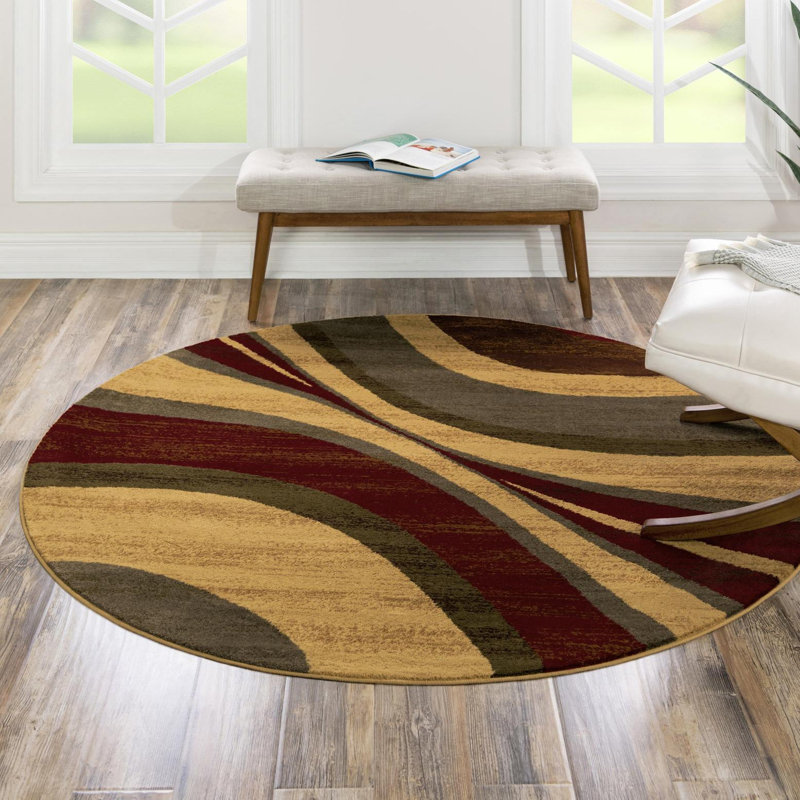 Ivetta Abstract Beige Area Rug, Round 5'3"