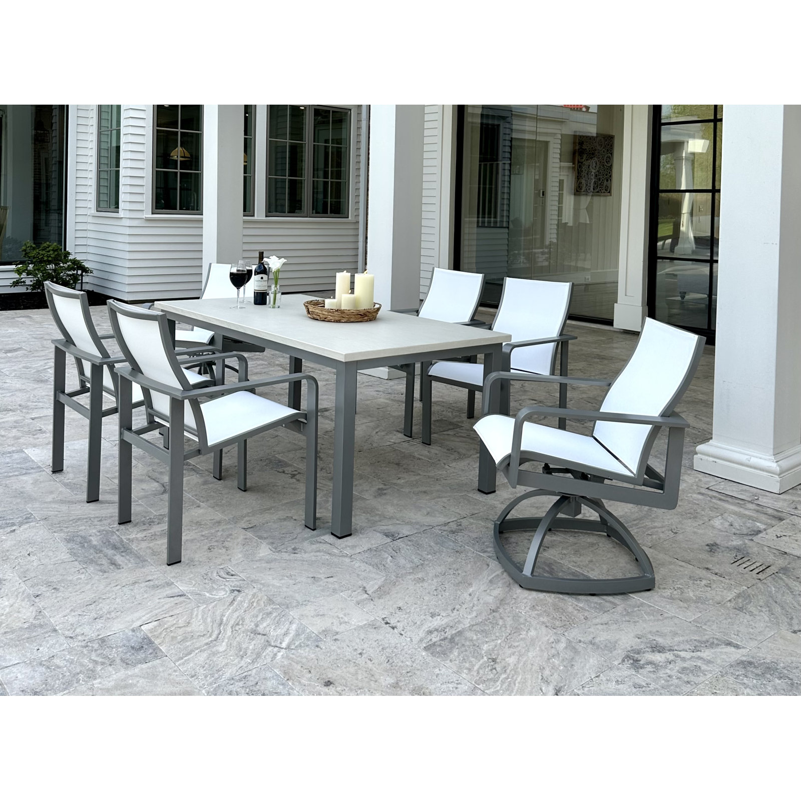 72" Patio Dining Set, Silver