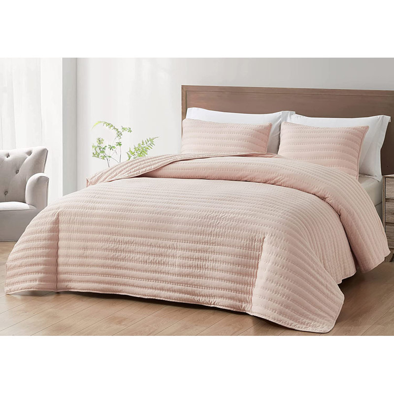 Stone-Washed Microfiber Quilt Set, Queen Quilt + 2 Standard Shams, Blush