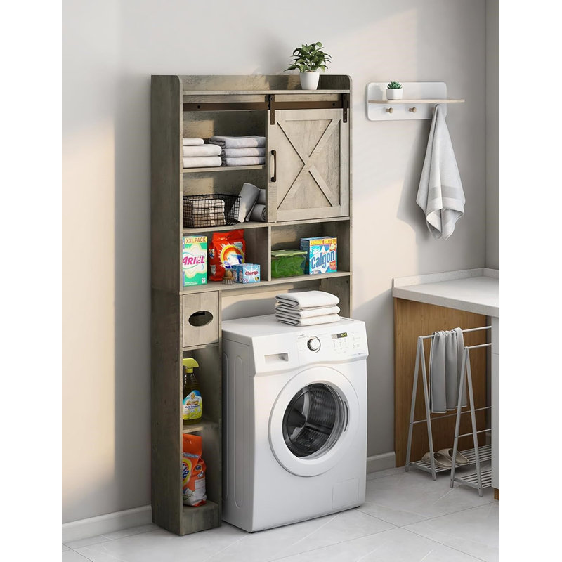 The Toilet Storage Cabinet, Farmhouse Storage Cabinet Over Toilet with 2 Barn Doors, Gray