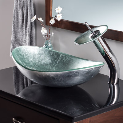 Novatto Argento 13.5'' Glass Oval Bathroom Sink with Faucet