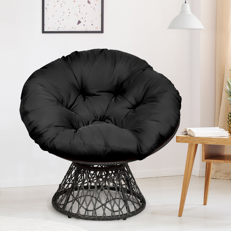 Heidenreich Swivel Wicker Outdoor Lounge Chair, Black