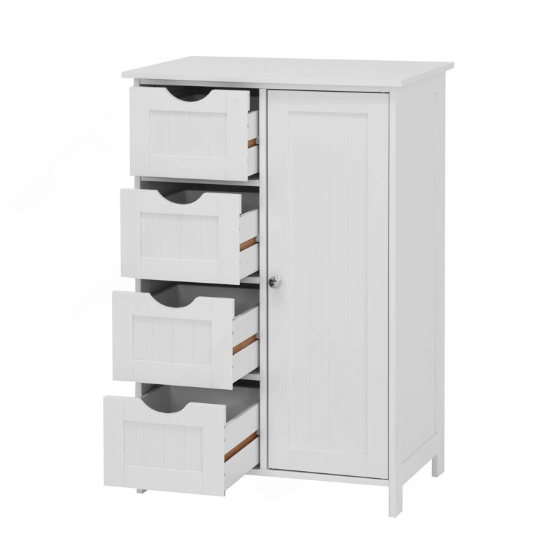 Bathroom Floor Storage Cabinet With Adjustable Shelf And 4 Drawers