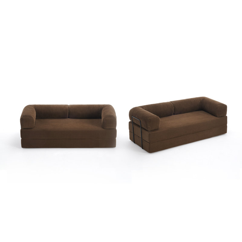 Upholstered Compression Brown Corduroy Convertible Sleeper Sofa Bed - Foldable Floor Couch With No Assembly (Set of 2), Brown