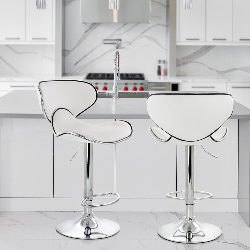 Duley Swivel Upholstered Faux Leather Adjustable Height Counter Stool with Steel Frame, White