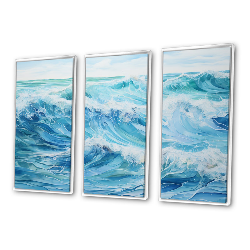 «Ocean Charm», art mural océan, H 28 po x l 36 po x P 1 po, Cadre flottant blanc