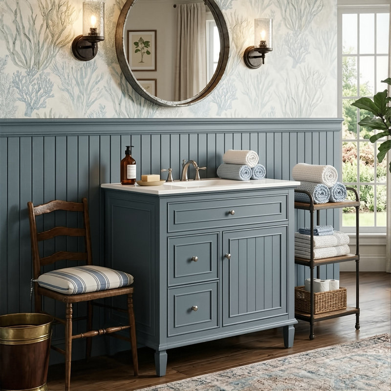 30" Freestanding Bathroom Vanity With Ceramic Sink, Modern Cabinet With 1 Flip Drawer, 2 Storage Drawers And Adjustable Shelf, 4 Colors