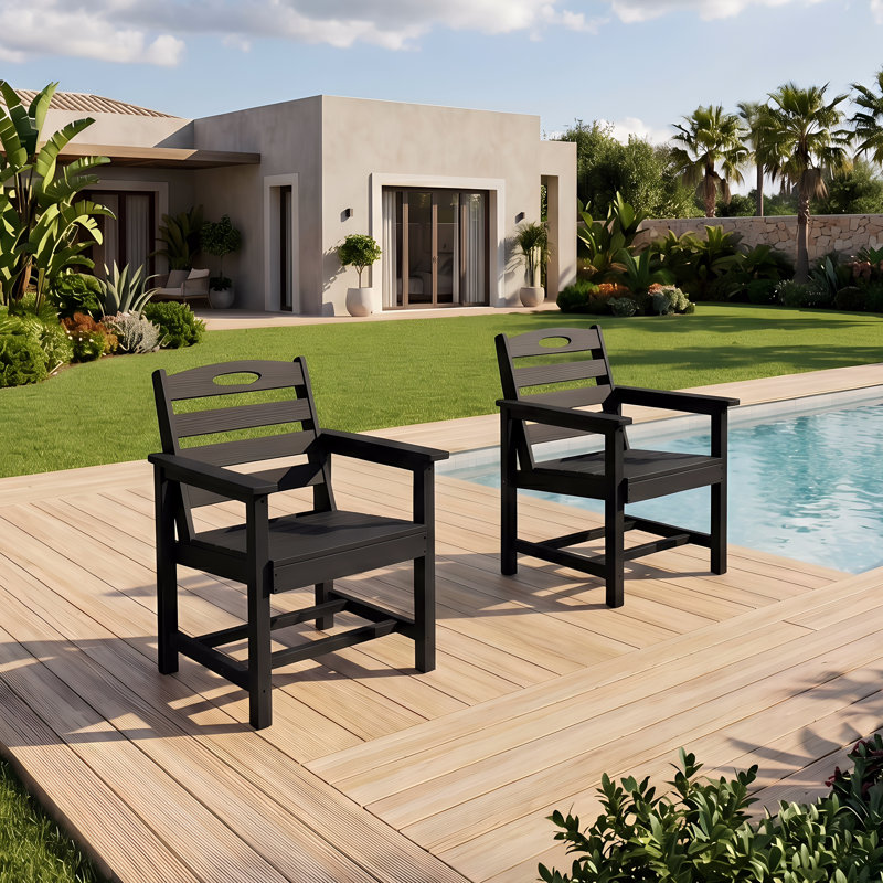 Ensemble de 2 chaises de patio en PEHD avec accoudoirs, Noir