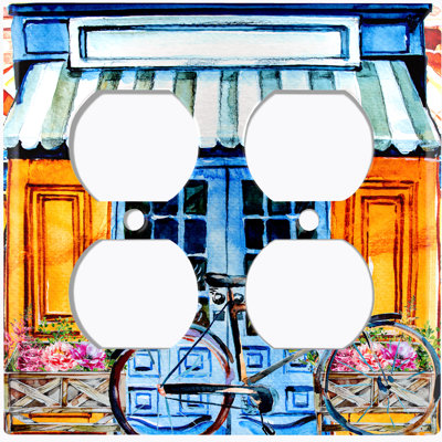 Coffee Shop Bakery Cafe Front Bicycle Flower 2 - Gang Duplex Outlet Standard Wall Plate
