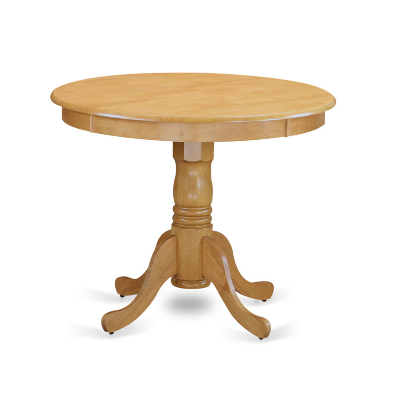 3 Piece Kitchen Table & Chairs Set Contains a Round Dining Room Table with Pedestal and 2 Light Beige Linen Fabric Parson Chairs, Oak