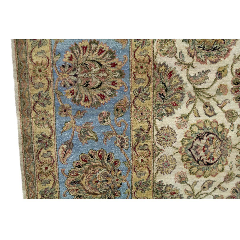 Tapis bleu / brun / ivoire noué à la main, Rectangle 8 pi 11 po x 11 pi 11 po