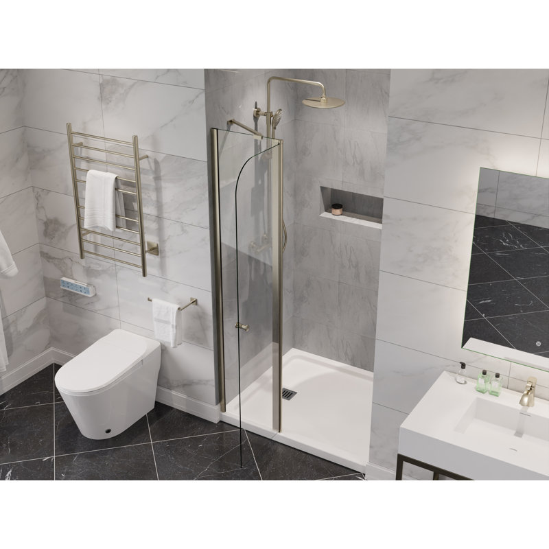 Porte de douche sans cadre l 33,3 po x H 72 po Anzzi, Transparent / Nickel