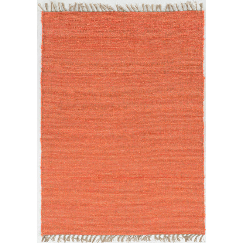 Brogan Berber Reversible Coral Orange Wool Area Rug with Jute Core and Jute Fringe, Rectangle 1'10" x 2'10"