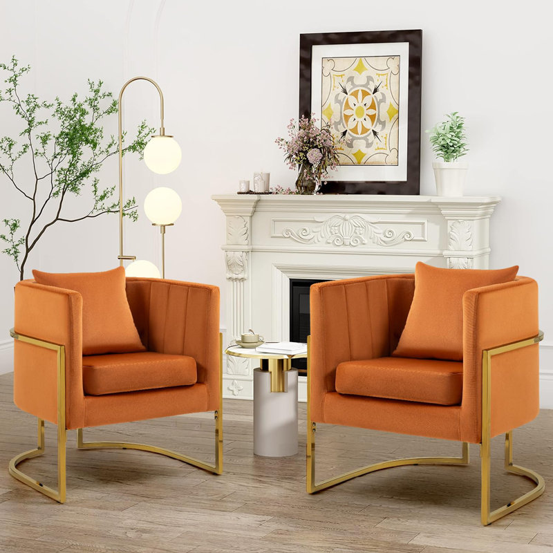 Fauteuil demi-tonneau Zianah, Velours orange