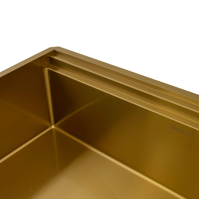 Ruvati 20 x 14 inch Semi-Recessed Drop-in Topmount Rectangular Bathroom Sink, Matte Gold