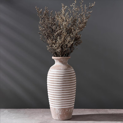 Vase en céramique rustique, grande fleur rétro de 14,4 pouces | Grand vase de campagne décoratif fileté