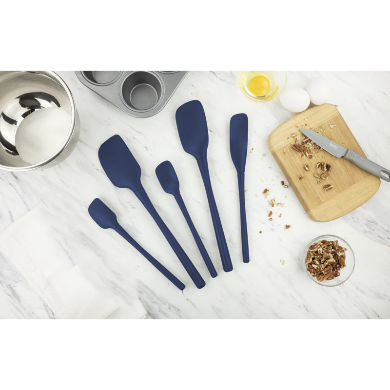 Flex-Core Silicone Handled Spatula 5 Piece Set For Meal, Deep Indigo