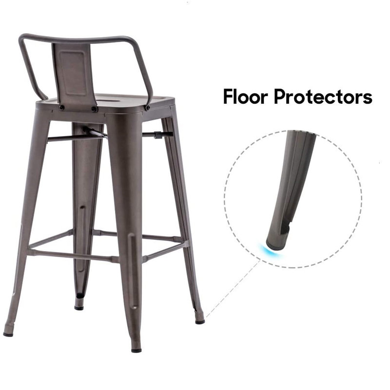 Rusty Metal Counter Height Bar Stools with Low Back, Set of 4