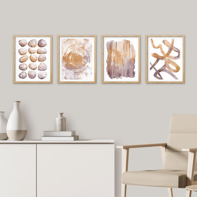 «Bathroom Decor Multicolor», orange, pastel, peinture, coups, formes abstraites, art mural, encadré sur papier, impression de 4 pièces