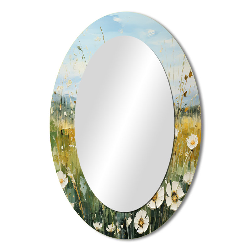 Meadow Whispers Of Spring III - Grand miroir mural ovale sur métal, 36 po x 24 po