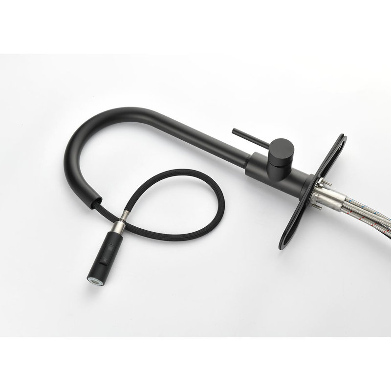 Robinet de cuisine rétractable, acier inoxydable, noir mat, buse rotative à 360 °, deux réglages de débit d'eau, réglage pratique de la température et du débit