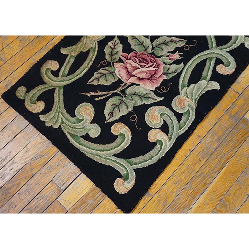Antique American Hooked Rug American Black 1920s