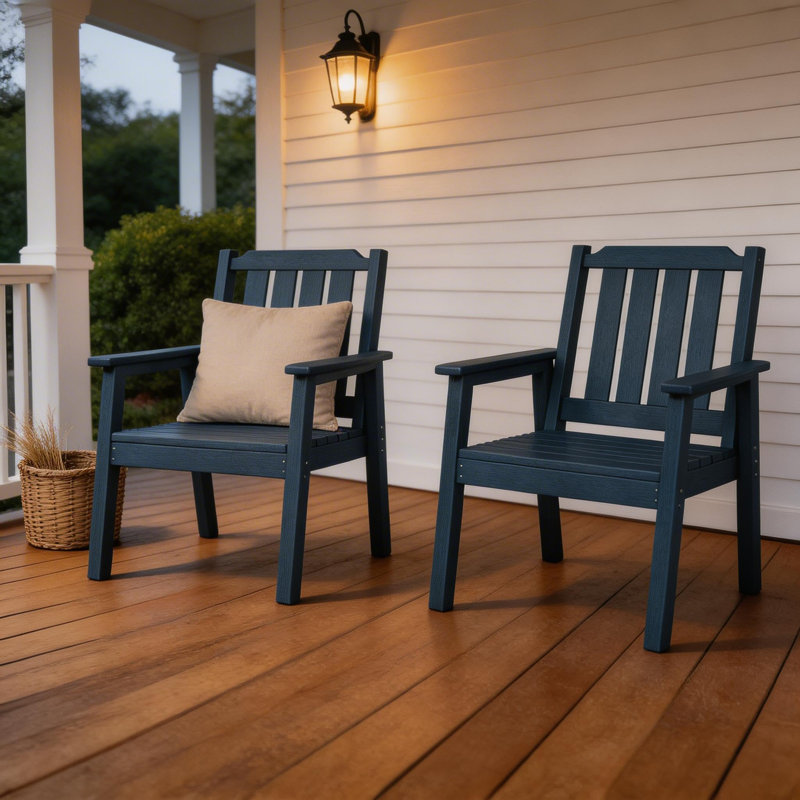 Set of 2 Outdoor Patio Chairs - Weatherproof HDPE Garden Chairs with 650 lbs Capacity, Heavy Duty Waterproof Dining Chairs for Poolside, Deck & Backyard, Blue
